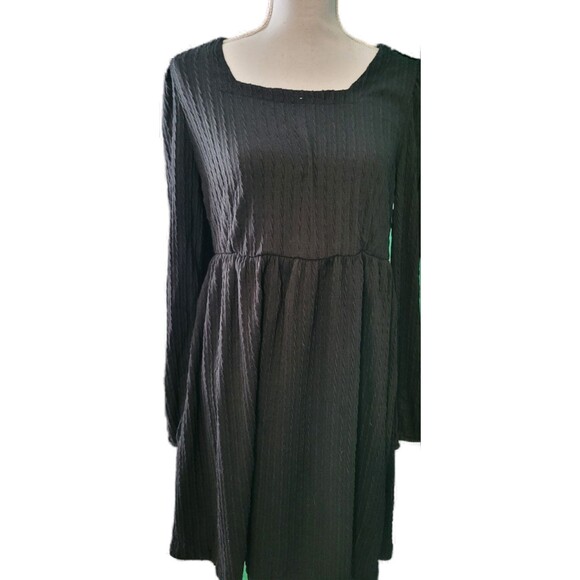 Knit Dress Square Neck Long Sleeve Knee Length Babydoll Dress Sz M - Picture 3 of 8